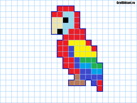 Попугайчики по клеточкам в тетради