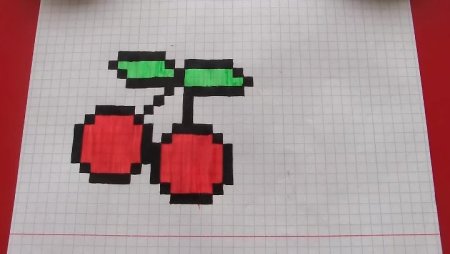 Рисунки по клеточкам Вишенка пикселька
