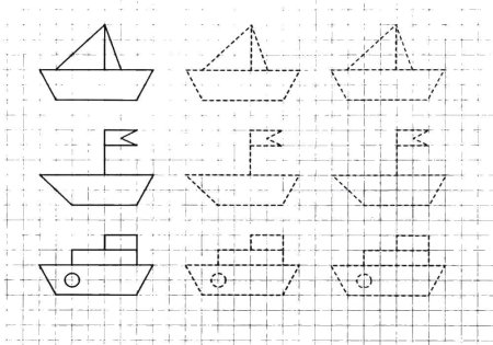 Кораблик по клеточкам для дошкольников