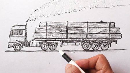 Грузовик с прицепом в карандаше