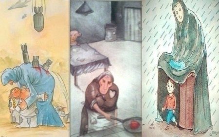 Мать защищает ребенка от стрел