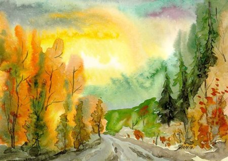 Пейзаж акварелью