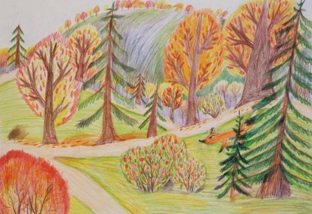 Рисование карандашами осень
