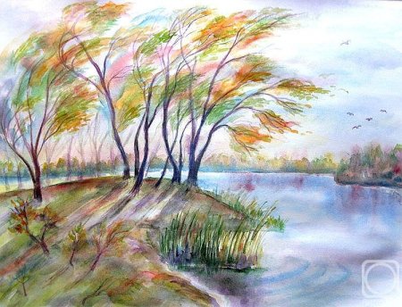 Пейзаж цветными карандашами для детей