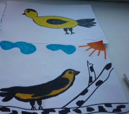 Рисование птицы на кормушке