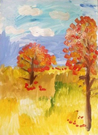 Осенний пейзаж гуашью для детей