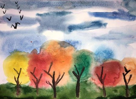 Рисование осеннее небо