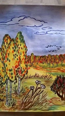 Рисунок на тему уж небо осенью дышало карандашом