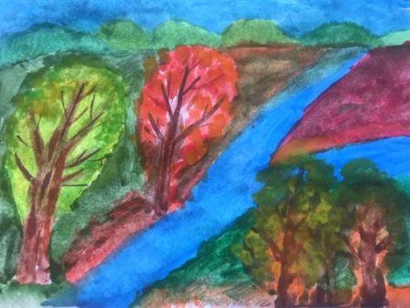 Нарисовать рисунок уж небо осенью дышало