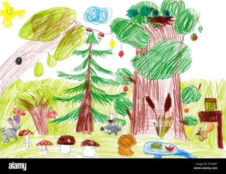 Детский рисунок на тему на Лесной тропинке