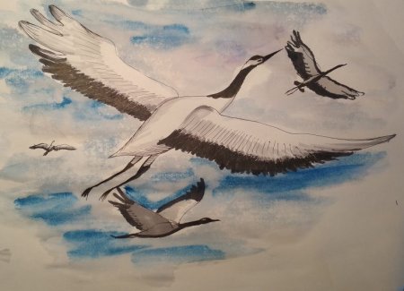 Рисование улетают Журавли