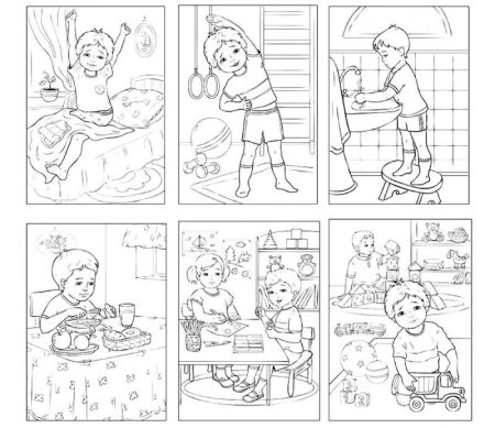 Распорядок дня школьника раскраска