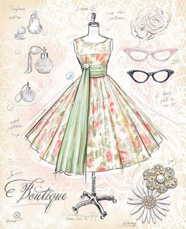 Эскизы одежды в винтажном стиле