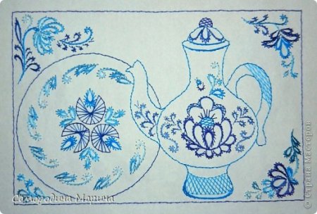 Декоративное рисование: роспись силуэтов гжельской посуды.