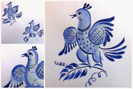 Гжельская роспись птица легко