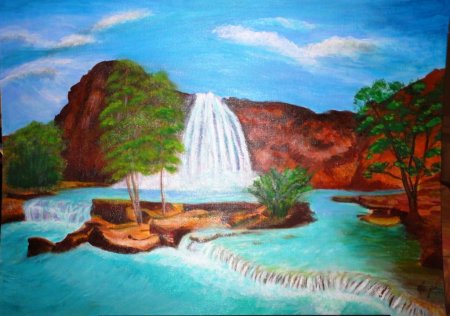 Водопад цветными карандашами