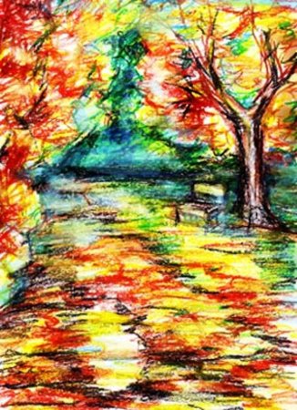 Осенний листопад восковыми мелками