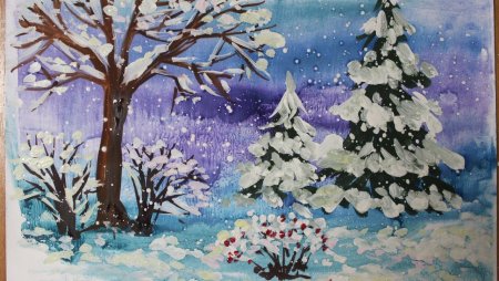Рисование зимний пейзаж