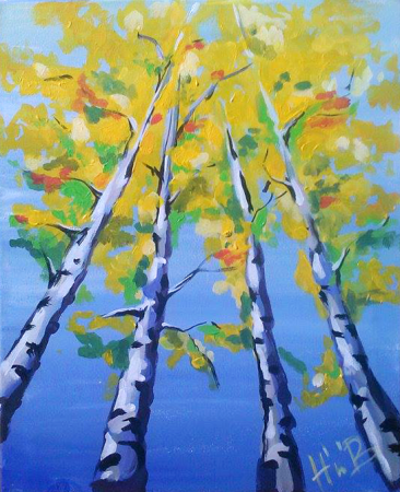 Береза гуашью