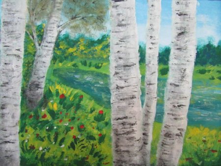 Пейзаж с березой детские