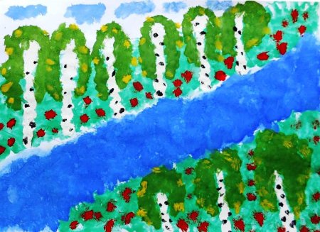 Берёзовая роща рисование руками