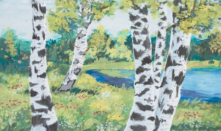 Пейзаж с березой детские