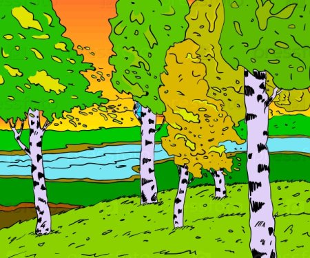 Мультяшный лес из берез