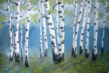Березовая роща гуашь для детей