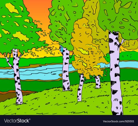 Мультяшный лес из берез