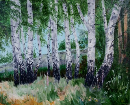 Березовая роща красками