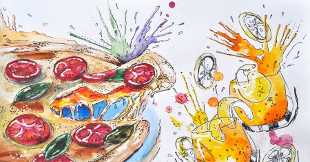 Пицца скетчинг акварель