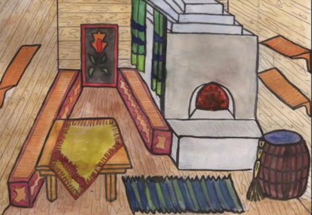 Русская изба рисунок сбоку легко