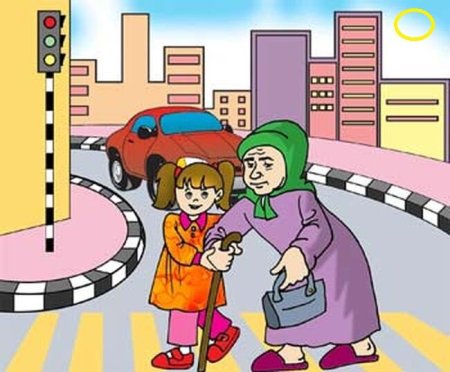 Ребенок переводит бабушку через дорогу