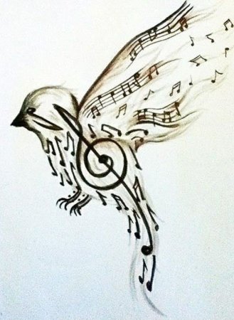 Тату птица с нотами