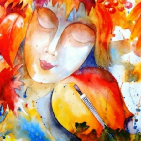 Девушка осень акварель