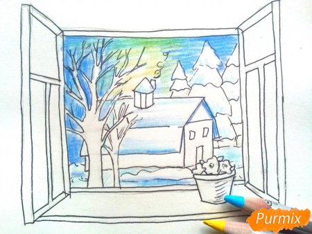 Вид из окна рисунок карандашом