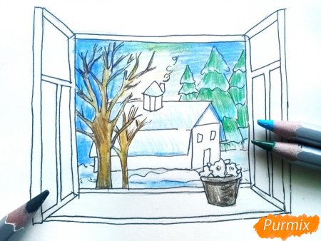 Вид из окна рисунок карандашом