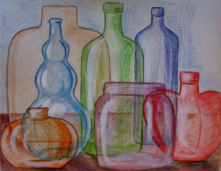Бутылки цветными карандашами