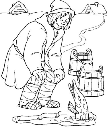 Сказка по щучьему велению раскраска