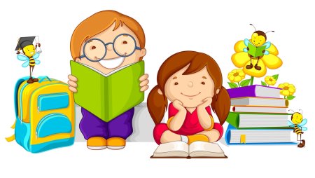 Мультяшные дети с книгами