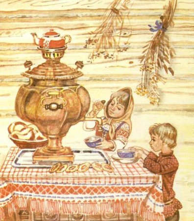 Чаепитие на Руси с самоваром