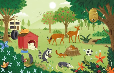 Красивый лес с животными и растениями для детей