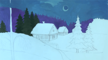 Поэтапное рисование зимнего леса