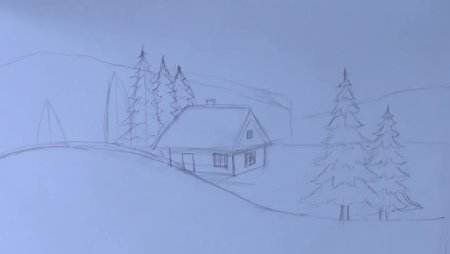 Зимний пейзаж карандашом для детей