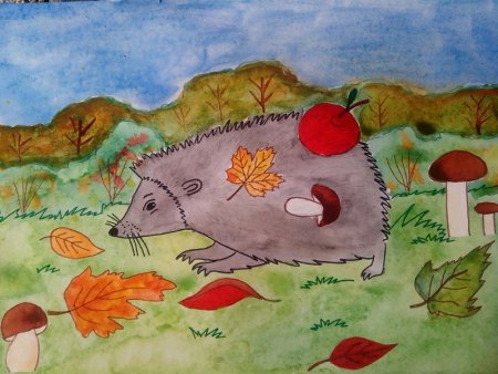 Рисунок на тему осень Ежик