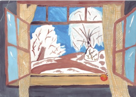 Зимний вид из окна рисунок