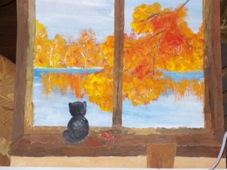 Рисунки на окнах осень