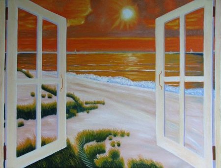 Окно с видом на море живопись