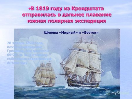 Экспедиция Беллинсгаузена и Лазарева корабли