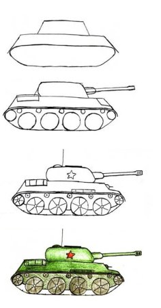 Танк спереди рисунок поэтапно
